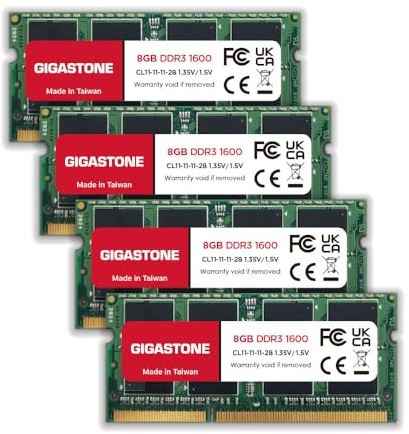 [DDR3 RAM] Gigastone Laptop RAM 32GB (4x8GB) DDR3 Ram 32GB DDR3-1600MHz PC3-12800 CL11 1.35V SODIMM 204 Pin/Polig Ungepuffert Nicht-ECC Computer Speicher RAM (Nur Notebook/Laptop)