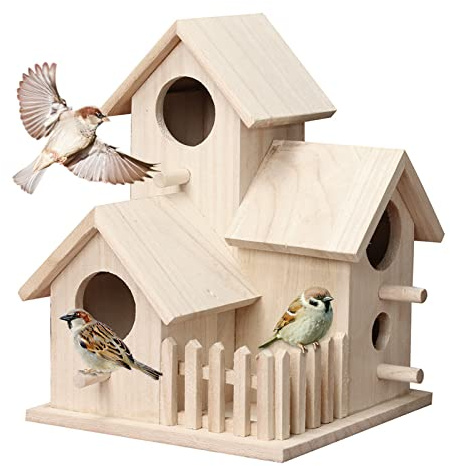 Nistkasten Meisen Holz, Vogelhaus Wetterfest Ohne Ständer, Vogelhäuschen Balkongeländer, Nistkästen für Vögel Bausatz Landhaus Outdoor Vogelvilla Naturholz DIY Deko Garten Fensterbank (Holzfarbe)