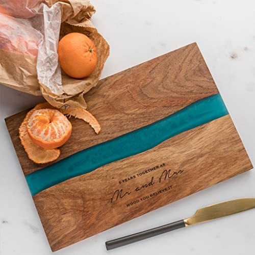 Engraved Resin Cheese Board - 5th Wedding Anniversary for Husband Wife Him Her - River Resin Chopping Board