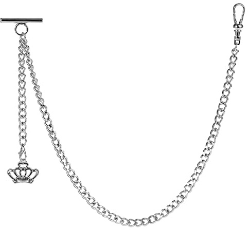 ZTA Herren Albert Kette Taschenuhr Kette Weste Kette für Männer FOB T BAR mit Schwenkverschluss mit Krone Design Anhänger FOB Charme