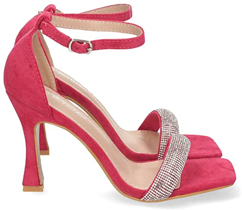 shoes&blues.es Sandalia de Tacon para Mujer, Comoda, Pala con Strass, y Cierre de Hebilla, Otono Invierno 2022