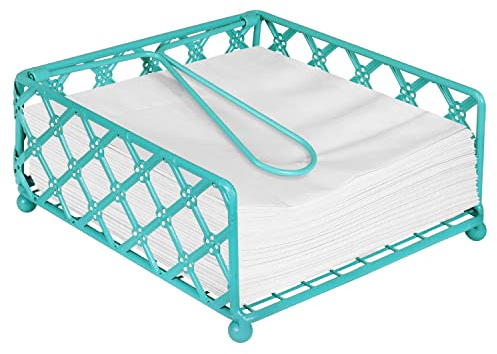 Blue Donuts Lattice Collection Napkin Holder – Napkin Holders for Tables, Dining Table Napkin Holders for Kitchen, Flat Napkin Holder, Turquoise