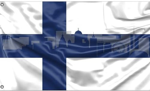 Bandiera Helsinki Skyline Finlandia | Stampa Unica dal design | Made in EU (90x150 cm)
