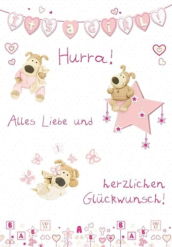 Perleberg Geburtskarte mit It's a Girl-Motiv - hochwertige Karte zur Geburt für Mädchen & Jungen - Liebevolles Geschenk zur Geburt mit passendem Umschlag - 11,6 x 16,6 cm
