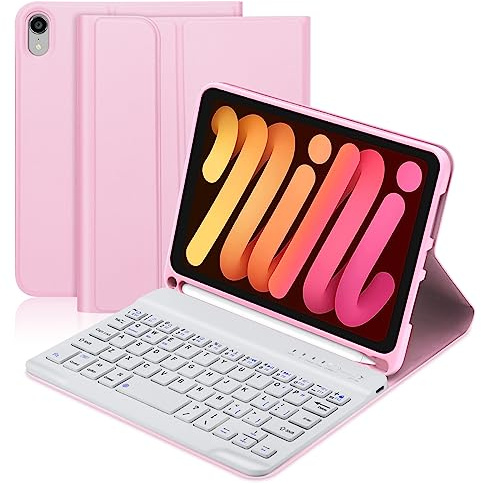 BORIYUAN Funda con teclado para iPad Mini 6 2021, teclado Bluetooth inalámbrico desmontable, funda inteligente delgada con soporte para lápices integrado para iPad Mini de 6ª generación de 8.3