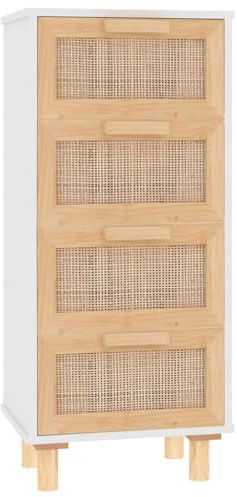 vidaXL Sideboard Weiß 40x30x90 cm Massivholz Kiefer und Natur-Rattan