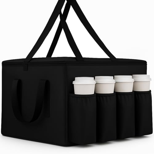 musbus 1Insulated Food Delivery Bag with Cup Holders/Drink Carriers Premium XXL, Great for Beverages, Grocery, Pizza, Commercial Quality Hot & Cold, Black (014)