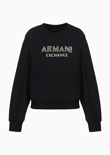 Armani Exchange Women's Rhinestone Logo Crewneck Pullover Sweatshirt, Black, 38