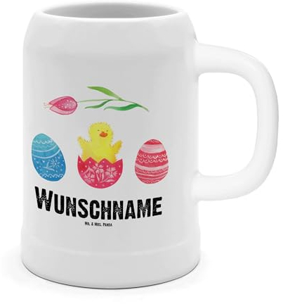 Mr. & Mrs. Panda Personalisierter Bierkrug Küken Schlüpfen - Personalisierte Geschenke, Ostereier, Zünftiger Mit Namensgravur, Grüße, Personalisiert Gravur, Ostern, Frohe, Vintage Namen, 0, Ei