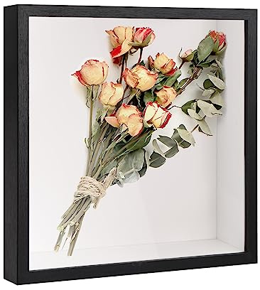 Bhoulandi 3D Shadow Box, Deep Display Box, Picture Frame for Wall and Tabletop, Wooden Deep Box Frame for Memorabilia Tickets Crafts Medal Flower (27x27cm Black)