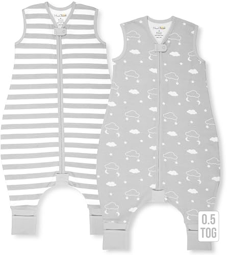 Mama Cheetah - Saco de dormir para niños pequeños con pies 4T-5T, 0.5 TOG, manta portátil de algodón orgánico para bebés con patas, saco de dormir para bebés que caminan, caminantes tempranos