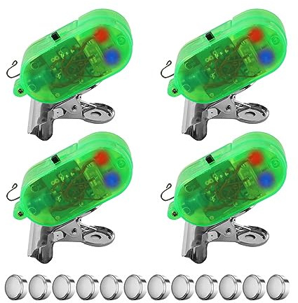 DONGKER Indicatore di Morso per Pesca,4 Pezzi Allarme per Pesca con Luci a LED e Clip in Metallo Indicatori Morso per Pesca All'aperto