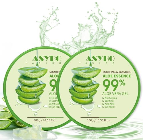 ASYBO 300x2 ML Gel d'Aloe Vera Naturel -Crème Hydratante Bio, Apaisante et Hydratante, Réparatrice Coups de Soleil et Cicatrices, Soin Visage Corps Cheveux