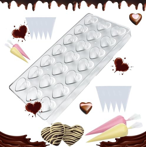 GUOYOU Stampo per Cioccolato, 21 Fori Stampi Cioccolatini in Policarbonato con 10 PCS Sac a Poche, Trasparente Stampi per Cioccolatini, per Realizzare 3D Cioccolatini, Muffin, Caramelle, Fondente
