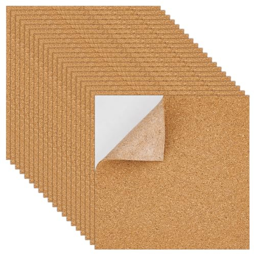 BENECREAT 20 Packung Selbstklebende Korkplatten, 15x15cm Korktafelmatte, 2mm Dick Quadratischer Korkuntersetzer Für Pinnwände, Wandschmuck, DIY Bastelbedarf