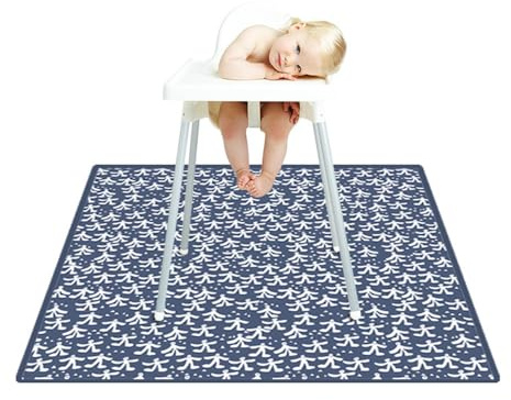 Treer Hochstuhl Bodenmatte Baby Hochstuhl Unterlage 130cm Spritzmatte für Unter Hochstuhl, Bodenschutzmatte Wasserdicht Rutschfest Süßer Druck Krabbelmatte Faltbar Baby Spielmatte (Schneemann)