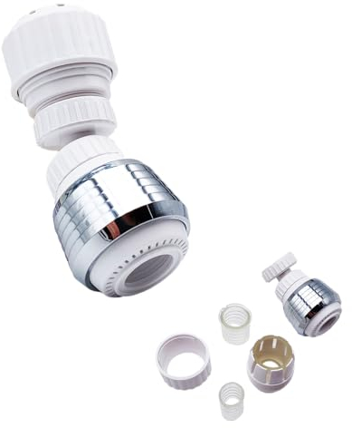 Rompigetto Universale per Rubinetti da Cucina, Doppio Getto, Girevole Snodato, Aeratore Cromato Doccino Per Lavandino, Doccetta Risparmio Idrico E Filtro con Adattatori per Tubi in Gomma