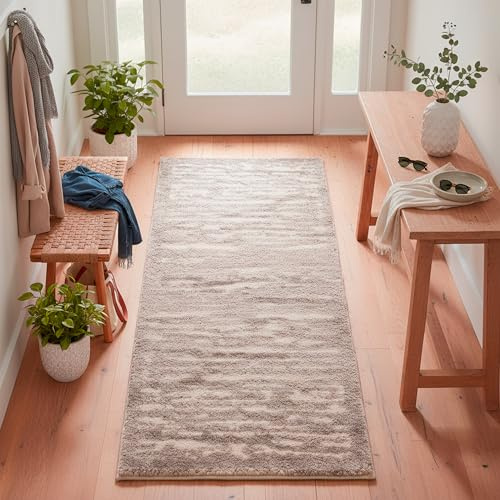TESSO LIVING Tappeto Soggiorno a pelo alto - 80cm x 150cm - unicolore Beige - Motivo a linee alte e basse - Effetto 3D - Tappeto shaggy per camera da letto, Boho, Scandi