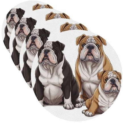 Untersetzer für Getränke, Leder, 6 Stück, englische Bulldoggen, Getränkeuntersetzer, hitzebeständig, Kaffeetassenmatte, Tischschutz, Tassenunterlage für Küche
