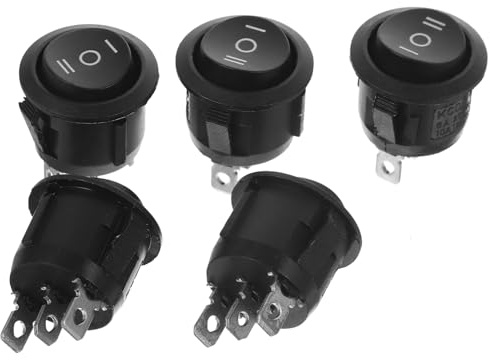 Kcd1 Packung 23mm Runder Rocker Schalter aus Kunststoff Schwarz | 10a/125v 6a/250v On/off/on, Kippschalter Rund für Wasserspender und Boot, 5 Stück