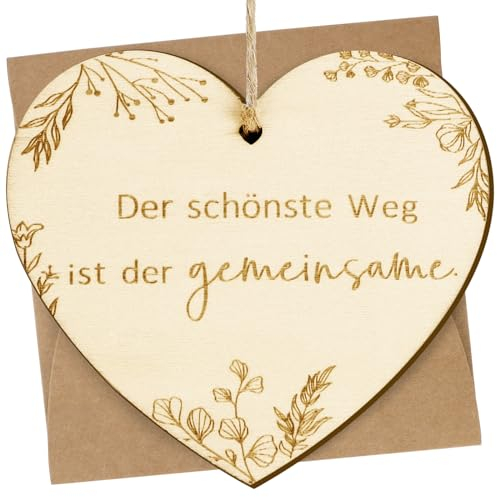 GEBETTER Hochzeitskarte Holz „Der schönste Weg ist der gemeinsame“ Holzkarte Herzform zum selber beschriften Geschenk Grußkarte Hochzeitsgeschenk für Geburtstag Jahrestag Hochzeit Karte