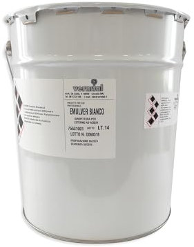 VERNITAL Idropittura Murale Emulver (Bianco 75531001) Lavabile, Monomano 2 in 1, Senza Formaldeide - Per Interni, Superfici Murali, Calcestruzzo, Cartongesso (14 Litri, 14000, millilitro)