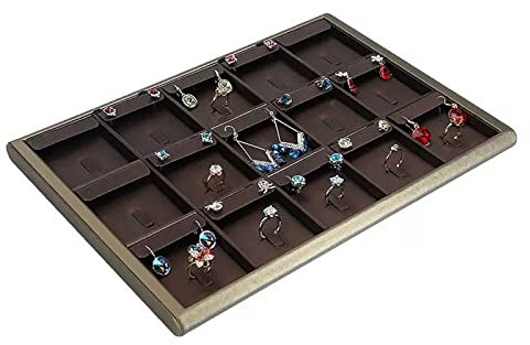 Schmuckständer Schmuckhalter Ohrring-Display-Tabletts mit 15 Fächern, stapelbare Schmuck-Tabletts for Schubladen, Leder-Schmuck-Tabletts, Organizer, Schmuck-Aufbewahrungs-Display-Tabletts, Ohrring-Rin