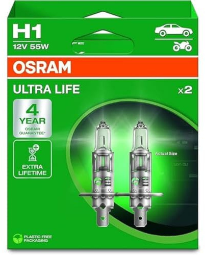 Osram ULTRA LIFE, H1, halogen headlight lamps, Hanging folding box (2 lamps), white