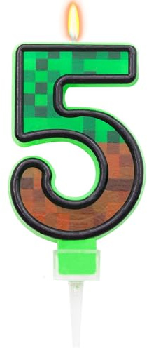 Game Themed Birthday Candles, Pixels Cake Topper for Boys Girls Birthday Party Decorations, Pixels Party Supplies (Number 5)