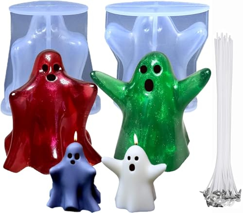 2 Stück Silikonform Kerzen,Halloween Ghost Kerzen Formen Silikon,Aroma Kerzenform zum DIY,Silikonform Kerzen-Gießen Formen,Silikon Epoxy Gießform,Kerzenformen zum Gießen für Dekoration,Seifenform