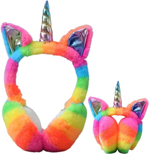 QWEPU Einhorn Winter Ohrenwärmer - Verstellbare Plüschohrenschützer für Mädchen & Damen - Warm für den Außenbereich im Winter