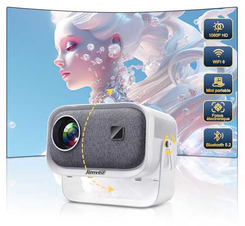 Jimveo Sky Beamer【Elektrischer Fokus/Trapezkorrektur】±360° Rotating 19000L 1080P HD Mini Projektor WiFi6 Bluetooth Unterstützt 4K Heimkino 300'' Display Mit TV Stick/iOS/Android/USB