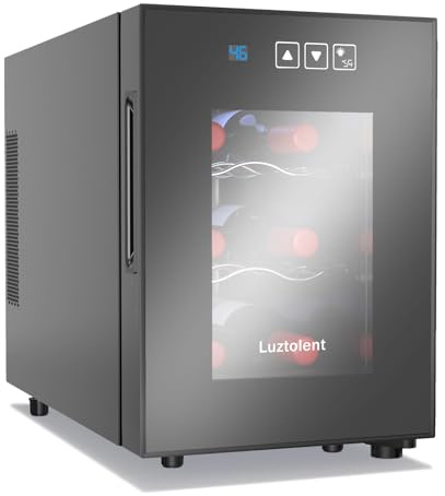 Luztolent - 6 Bottle Wine Refrigerator, Thermoelectric Cooler for Countertop, 16-60℉ Digital Temperature Control and Energy Efficient Cooling, Quiet Mini Fridge