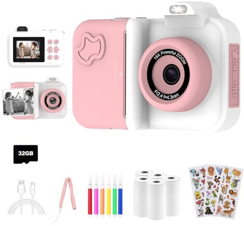 Kids Camera Instant Print, Christmas Birthday Gifts Toys for Girls Boys Age 4 5 6 7 8 9 10 11 12 Years Old,1080P HD Dual Lens Selfie Digital Camera with 5 Rolls Print Paper Stickers Pens 32G Card
