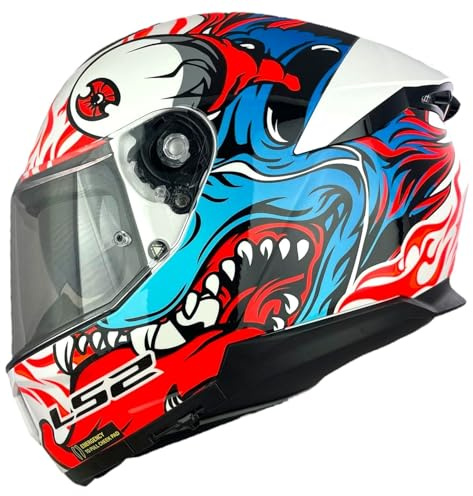 LS2 Motorradhelm Integralhelm KPA FF808 Stream II Inferno Blau Weiß und Rot ECE 22.06 (L 59/60)