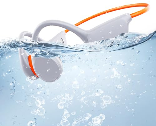 Atopskins Bone Conduction Headphones for Swimming, IP68 Waterproof with 32GB MP3 Player, Bluetooth 5.3 Open-Ear Earphones for Running, Cycling, Gym & Workouts (White)