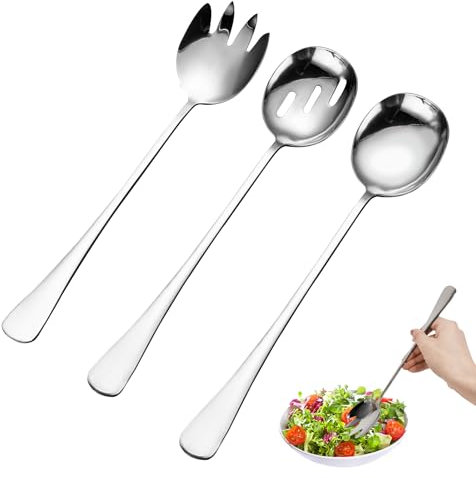 Servierlöffel groß edelstahl, 3-teiliger big serving spoon 28cm langer Griff löffel groß servierlöffel großer löffel Servierlöffel rührlöffel geschlitzte löffel zum Servieren von Küche Restaurant Bank