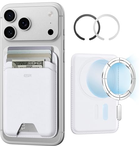 ESR Plånbok för MagSafe, RFID-blockering, 3 200 g magnetkraft, kan lagra upp till 5 kort, veganskt läder, för iPhone 17/16/15/14/13/12, Google Pixel 10/Pro/Pro XL, inte 13/12 Mini, vit