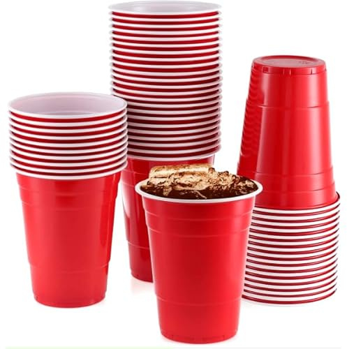 Efforias 50 x 473 ml rote Partybecher für Weihnachten, Gartenparty, Hochzeiten, Picknicks – rote Kunststoffbecher, wiederverwendbar und recycelbar