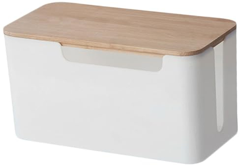 Vaguelly Boîte de Gestion des Câbles en Bambou Blanc Ventilation pour Organiser Câbles et Dissiper la Chaleur, Rangement Maison Chambre