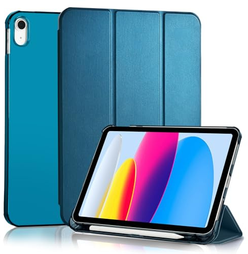 4UBonLife Cover Per iPad (A16) 11a Generazione 11 Pollici 2025, iPad 10a Generazione10,9 2022 con Portapenna, Custodia Protettiva Sottile con Retro Rigido Traslucido Guscio Case, Blu Pavone