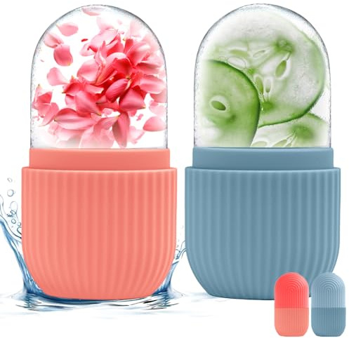 flintronic Ice Roller, 2 Stück Eisroller Gesicht Auge Massagegerät, Silikon Wiederverwendbares Eis Gesichtsroller für Anti-Aging, Falten Straffen Dunkle, Ringe Reduzieren (Blau+Rosa)