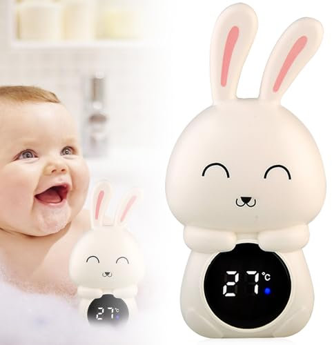 Digital Badethermometer Baby: Baby Genau Wasserthermometer mit LED Anzeige Kindersicheres Bade-Thermometer - Kaninchenform, Digitalthermometer für Badewanne mit LED-Warnleuchte Temperaturwarnfunktion