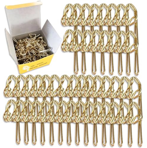 100 Pieces Metal Curtain Hooks, Pack Curtains Header Tape Drapery Hooks,Heavy Duty Metal Curtain Header Tape Drapery Hook,for Pencil Pleats Curtains(Gold)