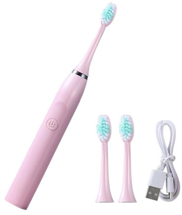 Brosse à dents électrique pour adultes - Rechargeable par USB - Ultrasons - Avec 3 têtes de brosse à dents - 5 modes