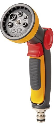HOZELOCK - 8 Jet Multi Spray Metal Gun: Ideal for Precise Water Flow, 8 Spray Patterns: Cone, Jet, Angled, Fine Rose, Flat, Fine Mist, Shower, Centre Flow [100-101-499]