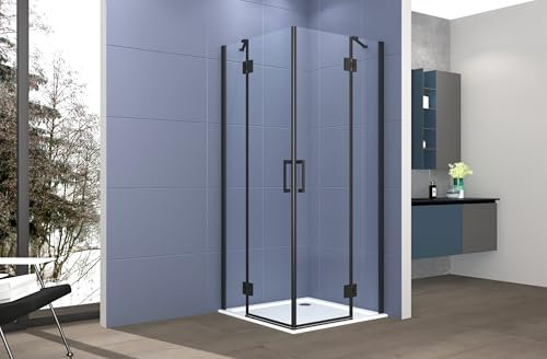 Box doccia angolare 80x120 cm apertura due ante battenti H200 cm cristalli trasparente 6 mm profilo Nero Opaco GIOIA