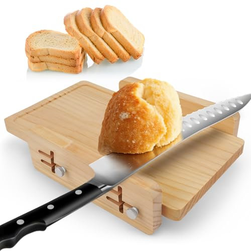 Bread Slicer, Adjustable Thickness Bread Cutting Guide, Sturdy Wooden Cutting Bread Slicer Board, Pull-Out and Compact Bread Cutter, Tool for Bread Loaf Sourdough
