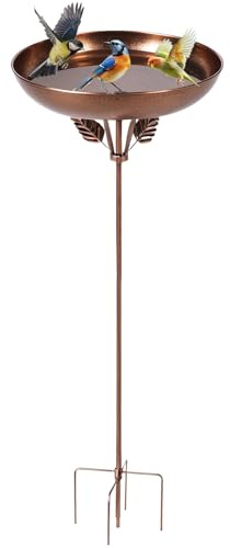 QWORK® Vogeltränke Vogelbad, 30 cm, mit 5-zackigem Fuß, wetterfestes Vogelfutterhaus aus Eisen für Garten und Terrasse, Antikbronze, 80 cm Hoch