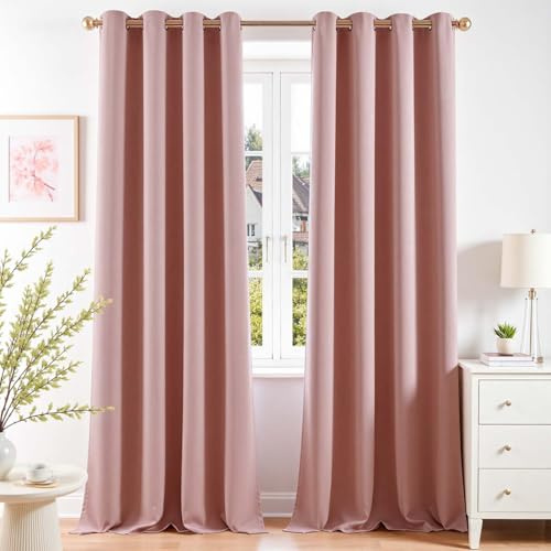 Vangao Verdunklungsvorhänge mit Ösen Wohnzimmer H260xB140cm 2er Set Rosa | Modern Blackout Curtain Pink, Vorhang Blickdicht Lichtundurchlässig 260 cm lang, Wohnzimmer Schlafzimmer Kinderzimmer Fenster